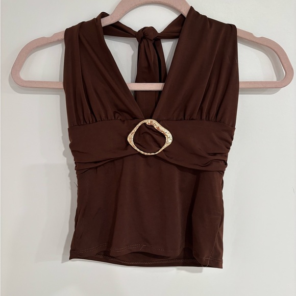 Chocolate Tops - Chocolate Brand Brown Halter Camisole with Gold Ring